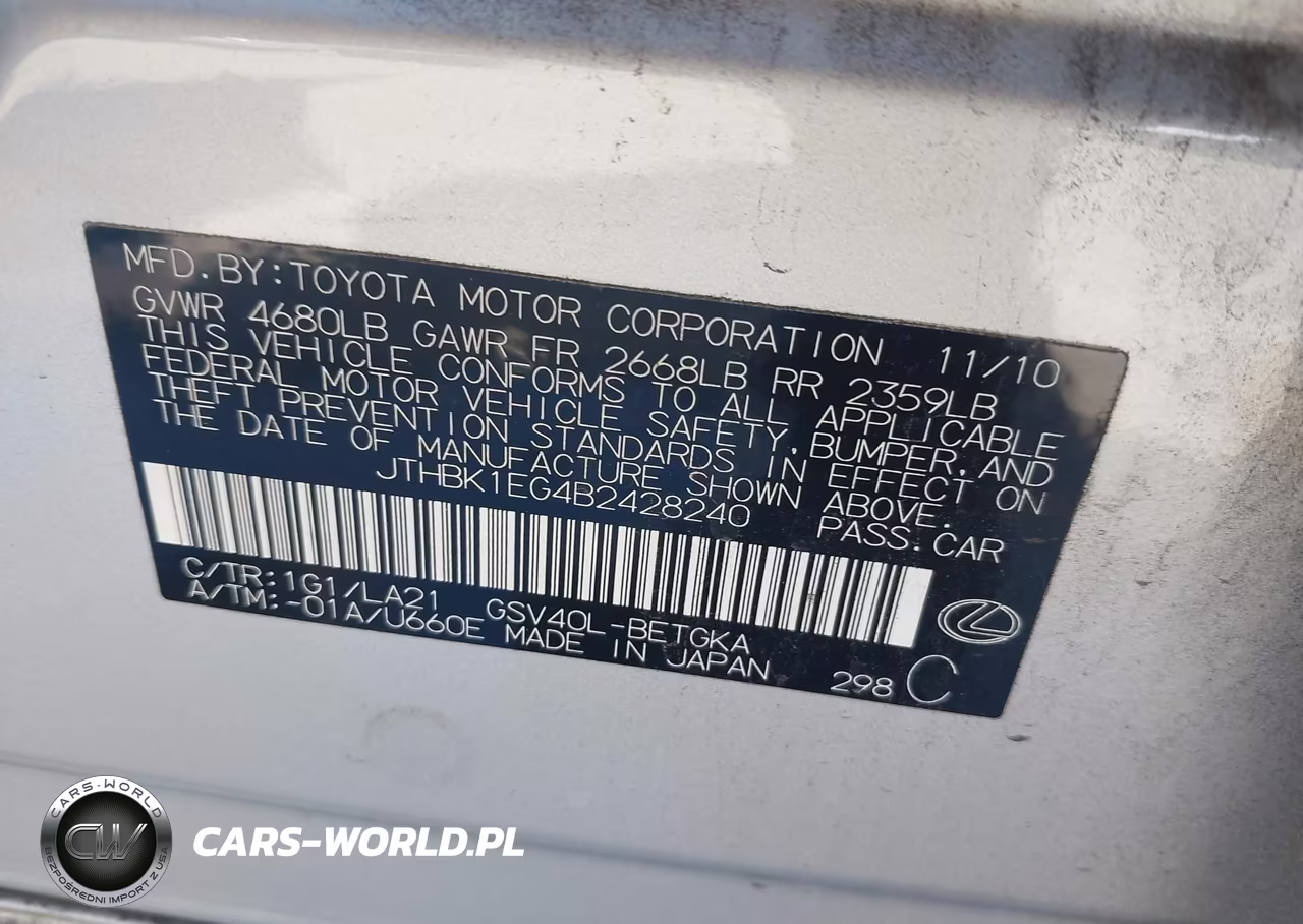 2011 Lexus Es 350 VIN:JTHBK1EG4B2428240 - 9