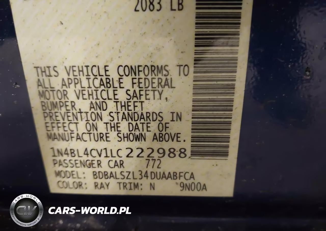 2020 Nissan Altima Sr Fwd VIN:1N4BL4CV1LC222988 - 9