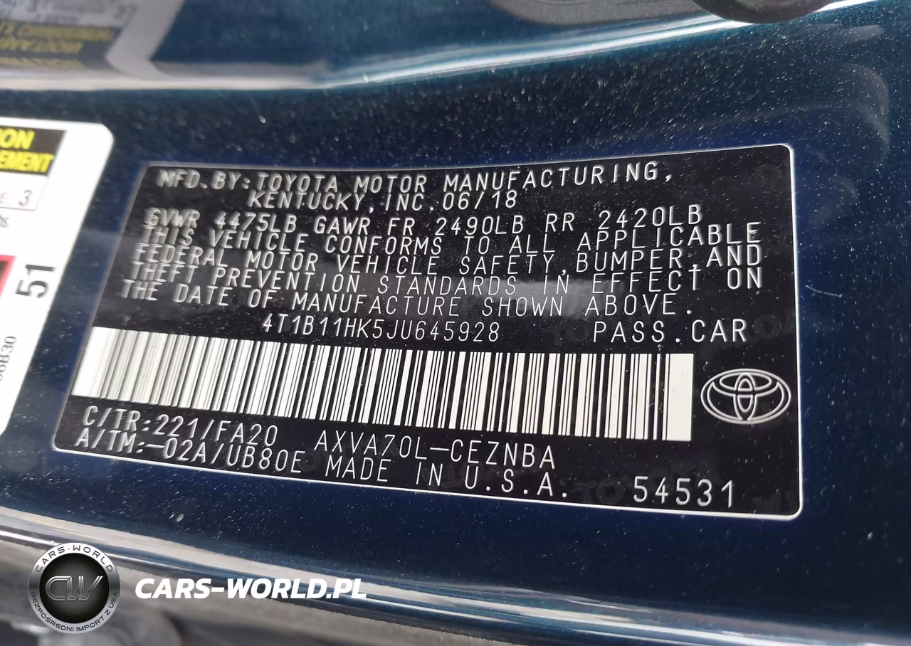 2018 Toyota Camry Le VIN:4T1B11HK5JU645928 - 9