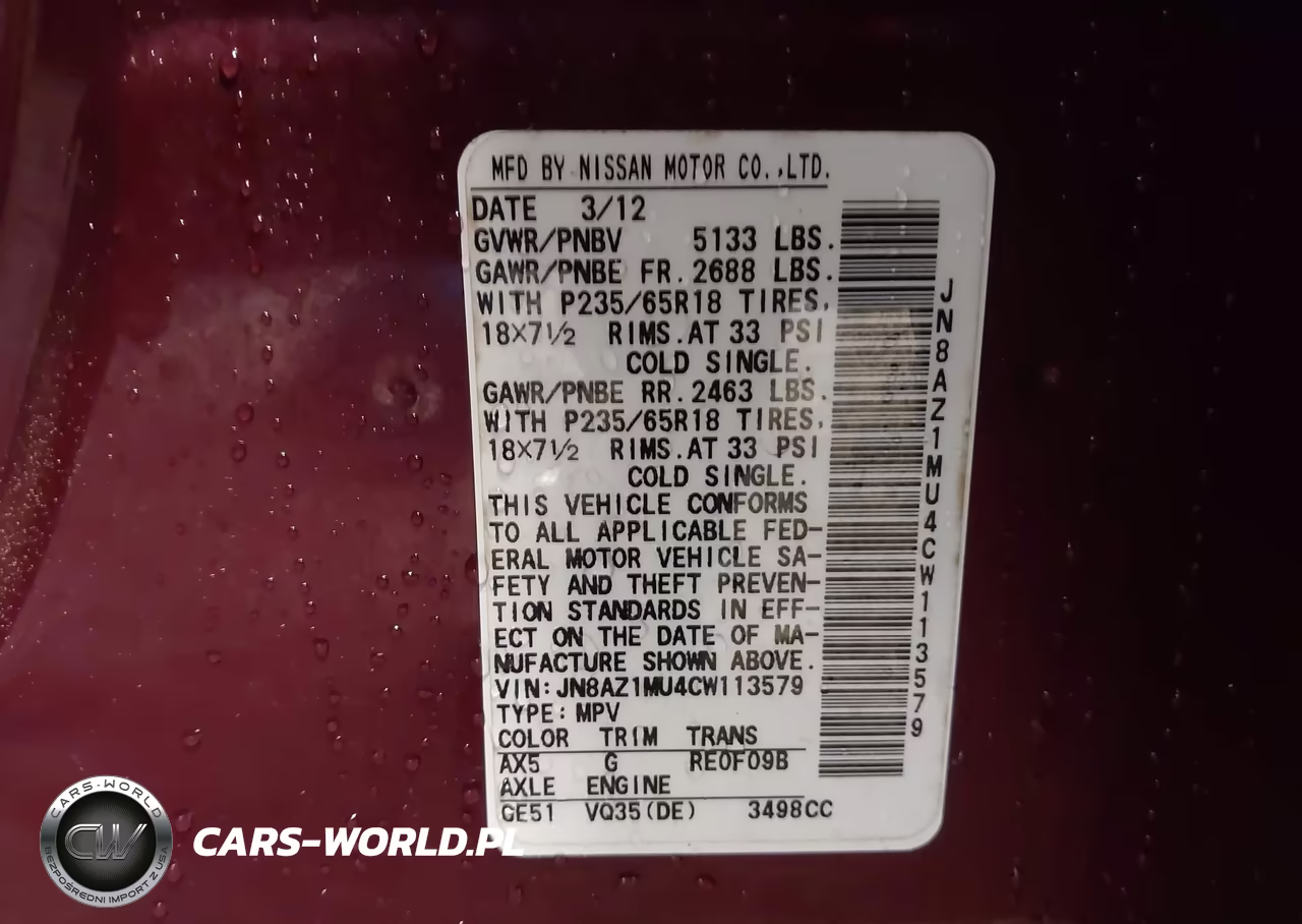 2012 Nissan Murano Sv VIN:JN8AZ1MU4CW113579 - 9