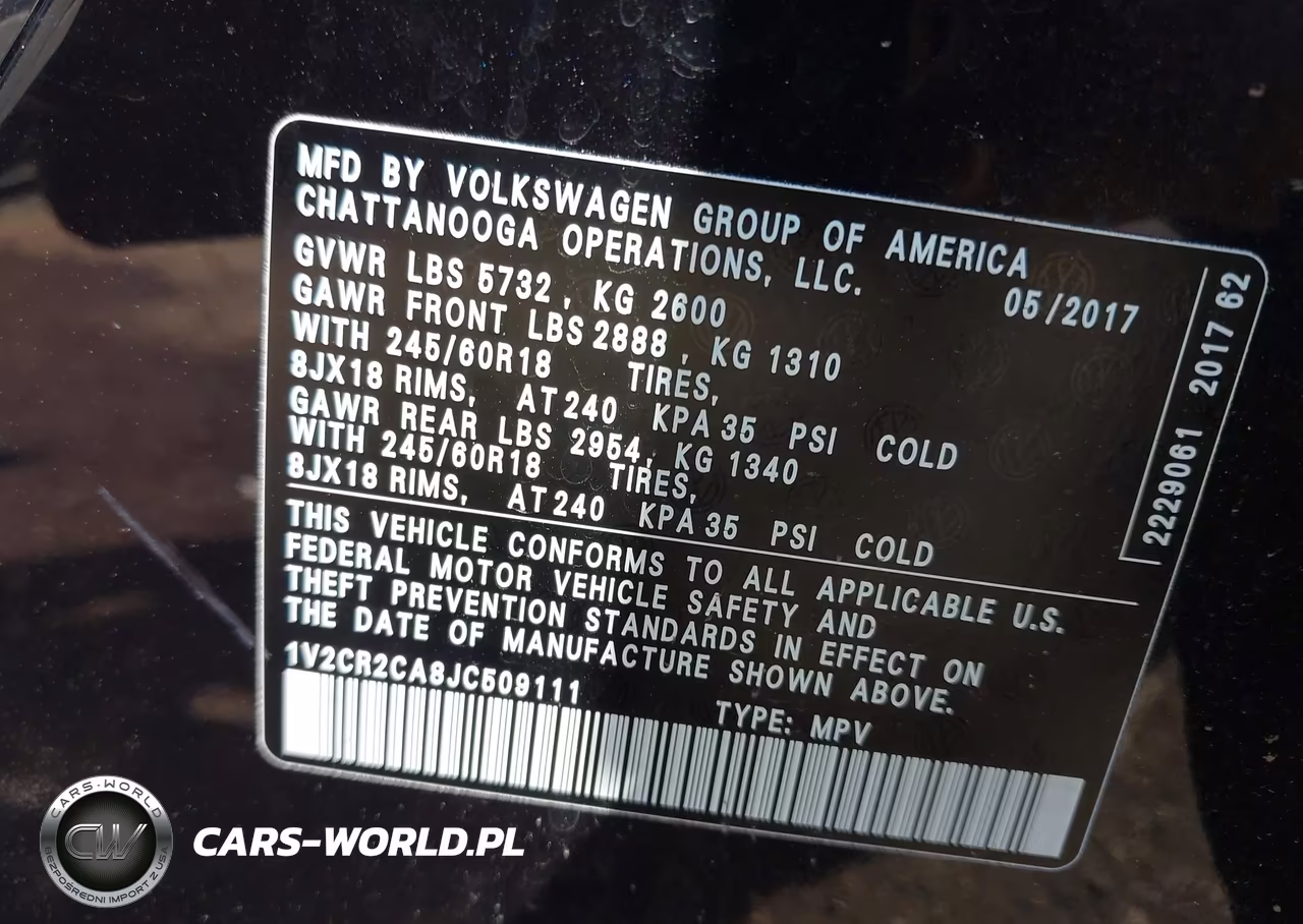 2018 Volkswagen Atlas 3.6L V6 Se VIN:1V2CR2CA8JC509111 - 9