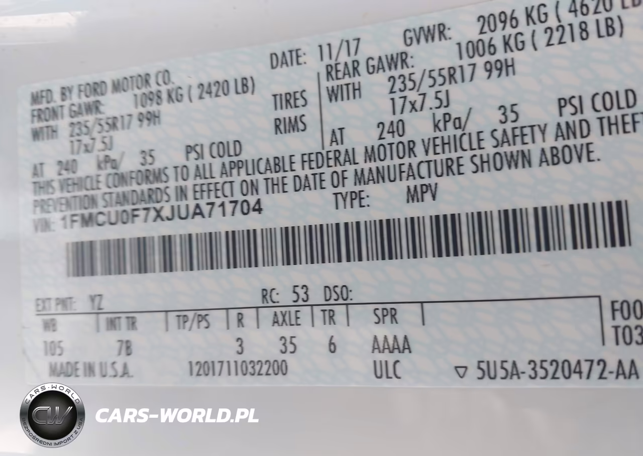 2018 Ford Escape S VIN:1FMCU0F7XJUA71704 - 9