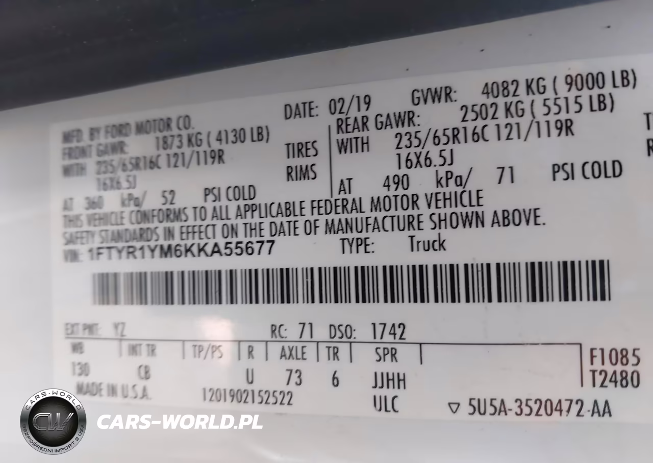 2019 Ford Transit-250 VIN:1FTYR1YM6KKA55677 - 9