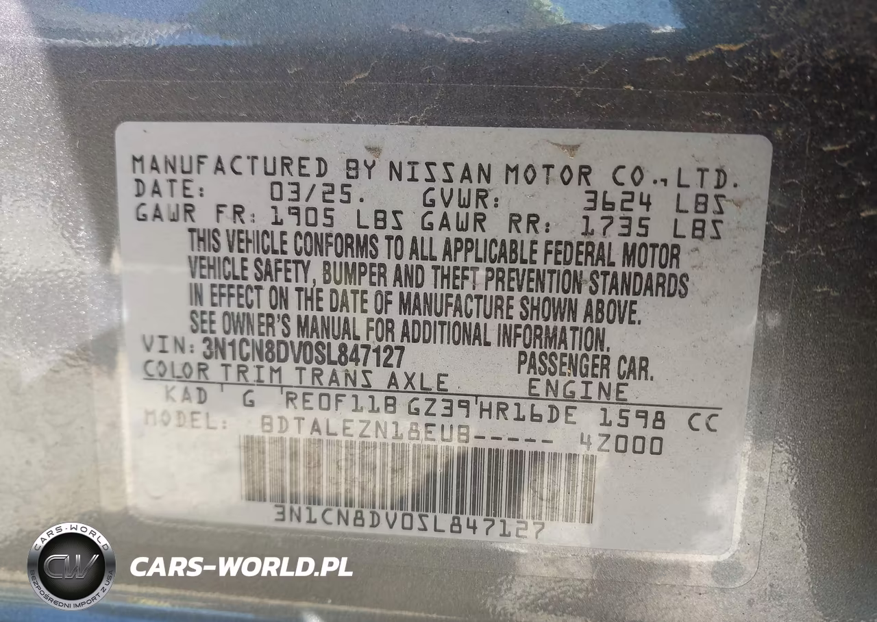 2025 Nissan Versa 1.6 S VIN:3N1CN8DV0SL847127 - 9