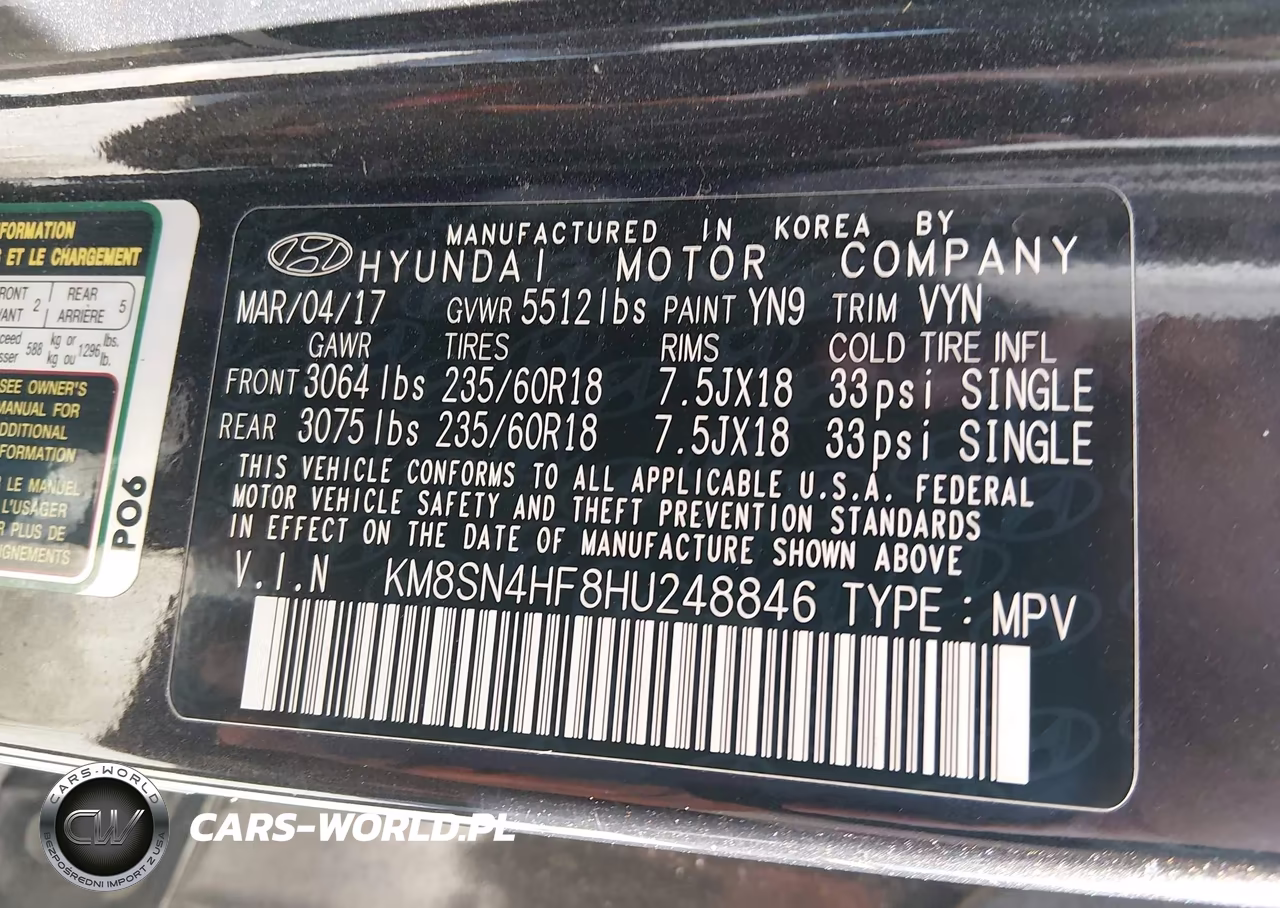 2017 Hyundai Santa Fe Se VIN:KM8SN4HF8HU248846 - 9