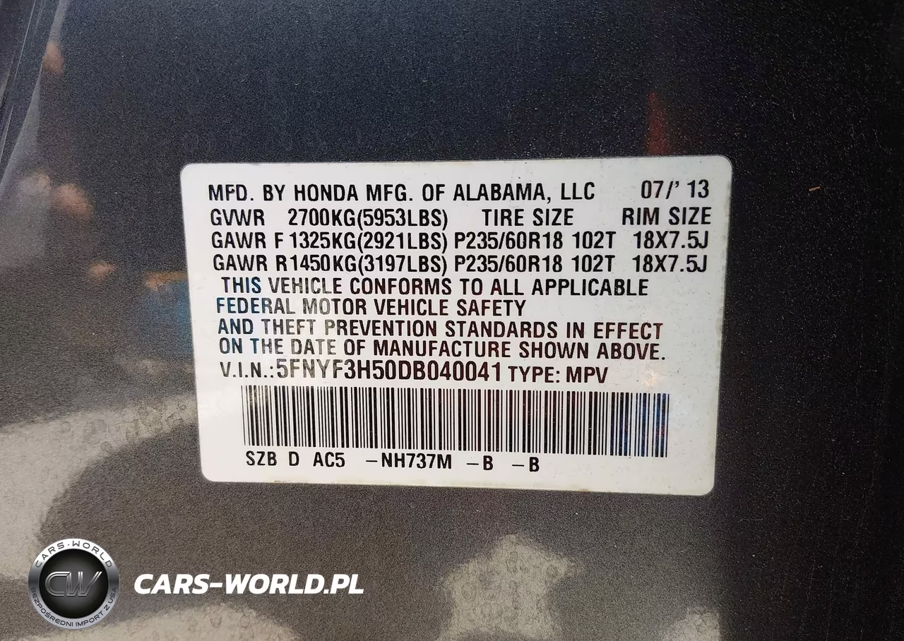 2013 Honda Pilot Ex-L VIN:5FNYF3H50DB040041 - 9
