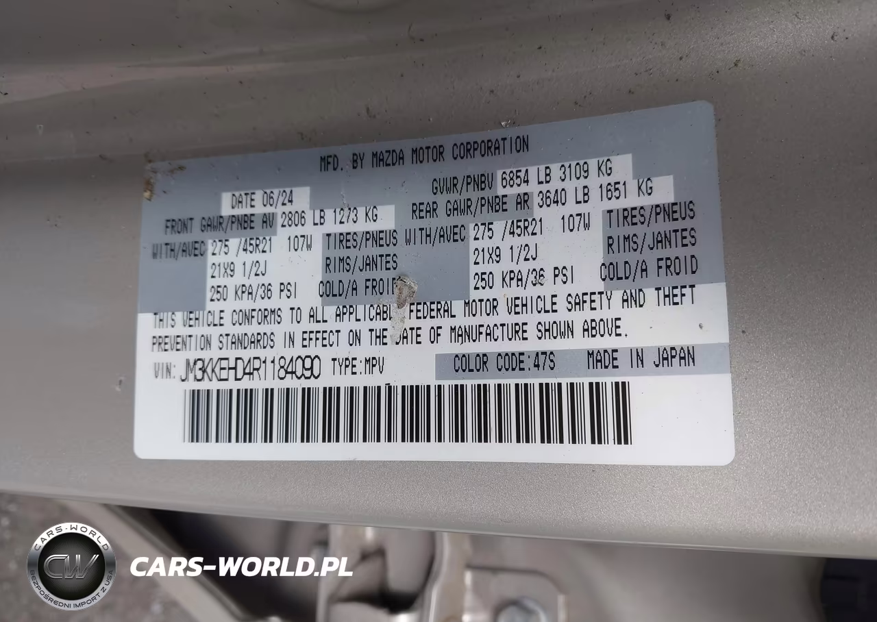 2024 Mazda Cx-90 3.3 Turbo Premium Plus VIN:JM3KKEHD4R1184090 - 9