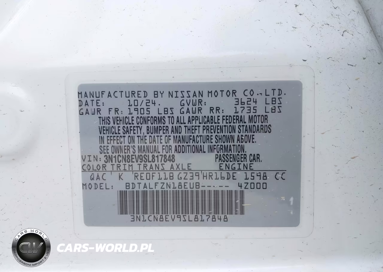 2025 Nissan Versa 1.6 Sv VIN:3N1CN8EV9SL817848 - 9