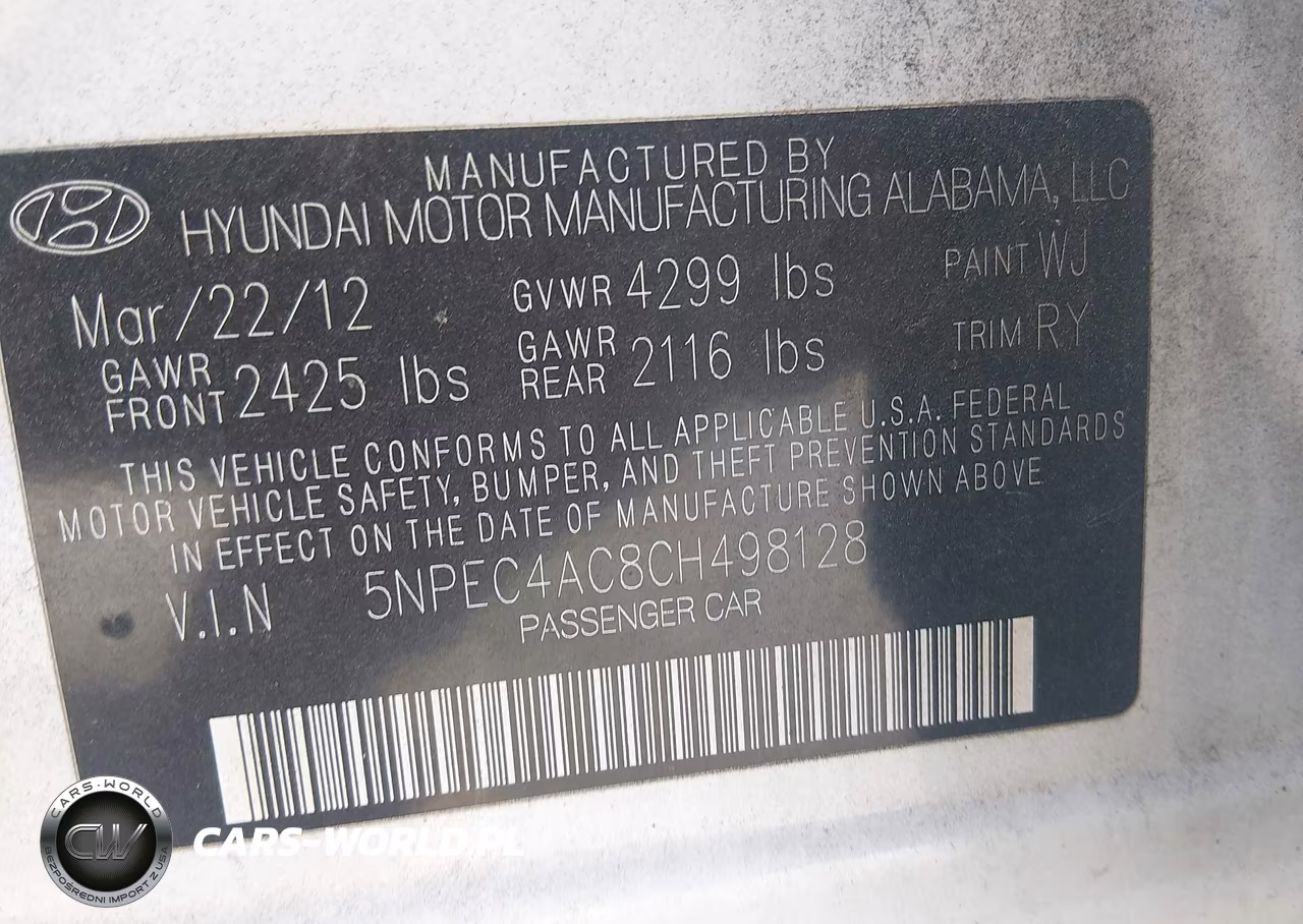 2012 Hyundai Sonata Se VIN:5NPEC4AC8CH498128 - 9