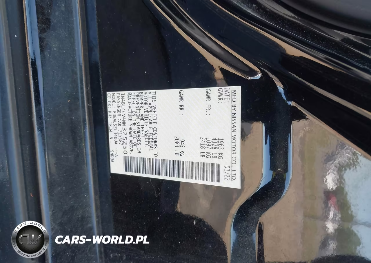 2022 Nissan Altima Sr Fwd VIN:1N4BL4CV4NN325250 - 9