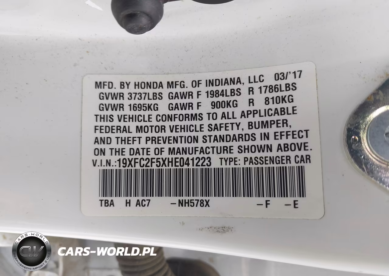 2017 Honda Civic Lx VIN:19XFC2F5XHE041223 - 9