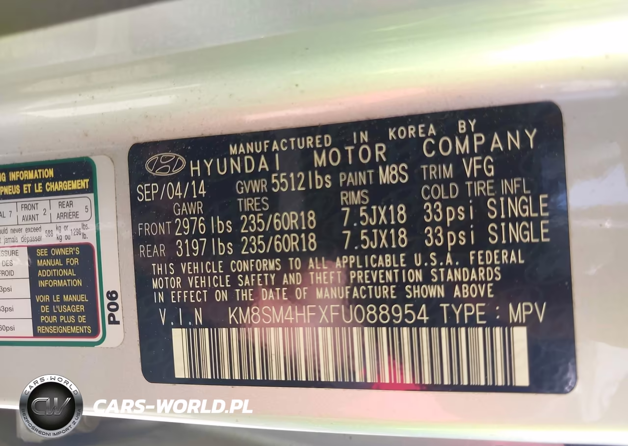 2015 Hyundai Santa Fe Gls VIN:KM8SM4HFXFU088954 - 9
