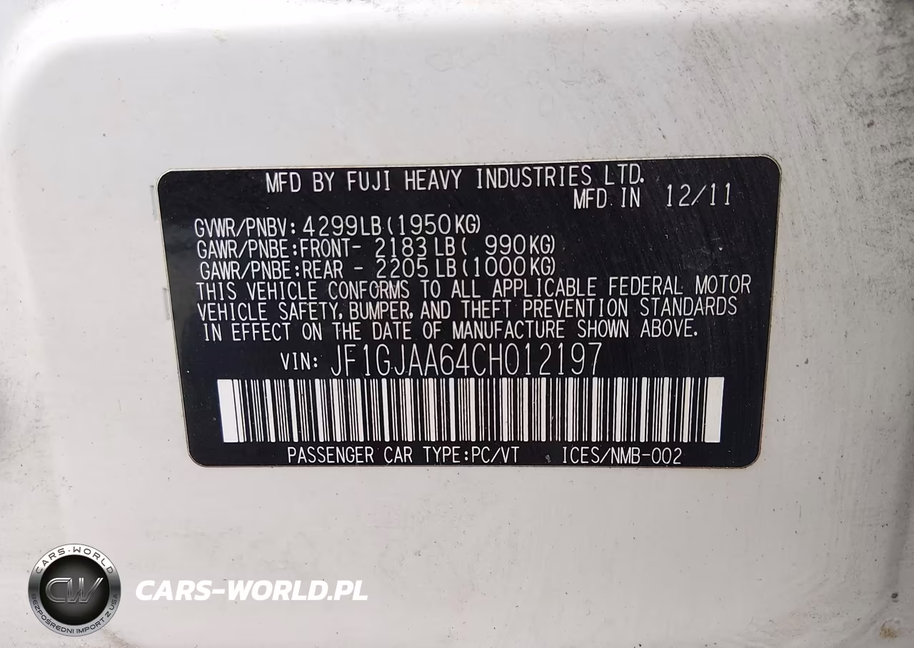 2012 Subaru Impreza 2.0I VIN:JF1GJAA64CH012197 - 9
