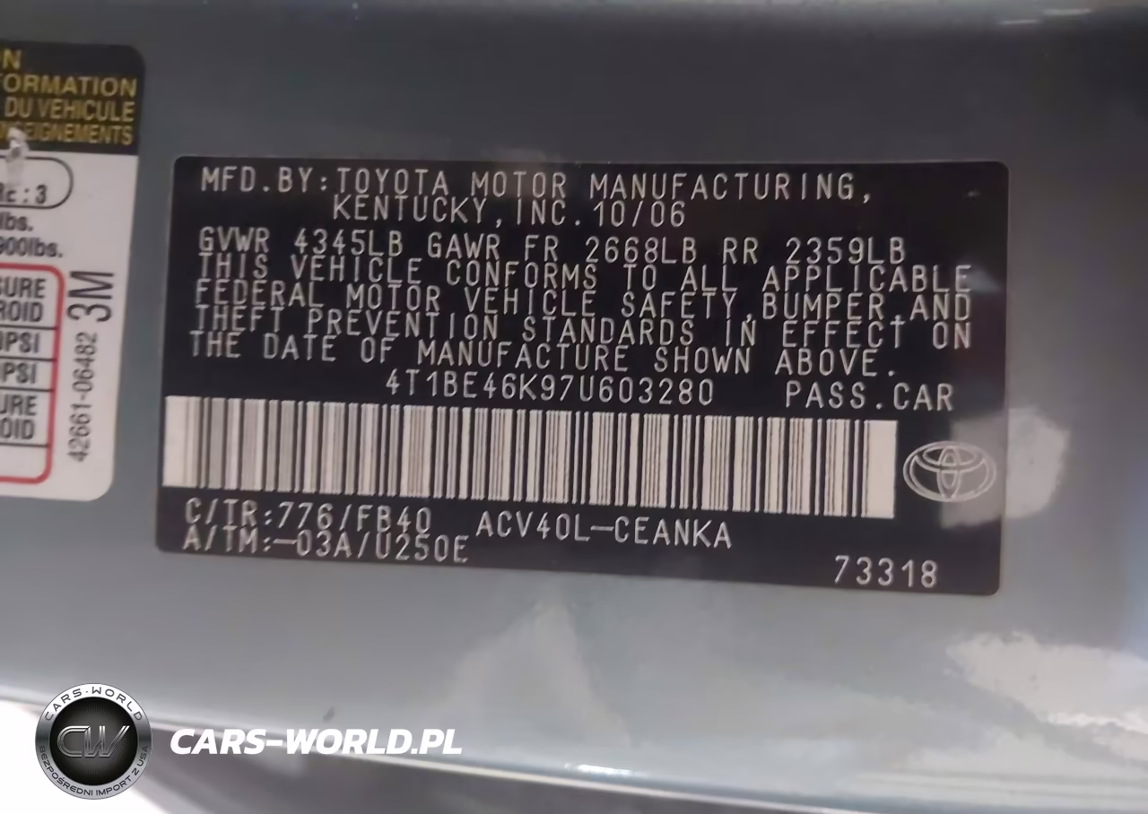 2007 Toyota Camry Le VIN:4T1BE46K97U603280 - 9