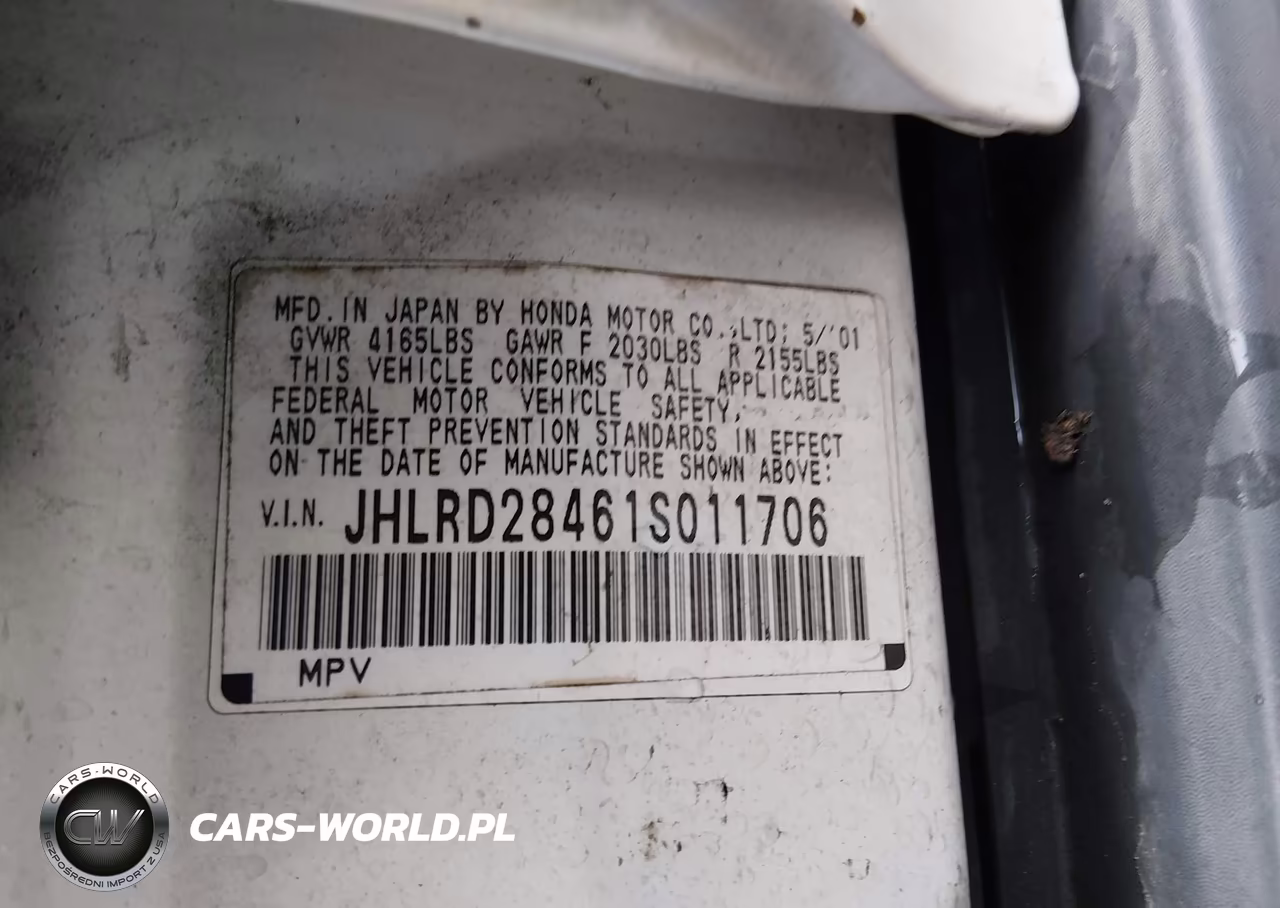 2001 Honda Cr-V Lx VIN:JHLRD28461S011706 - 9