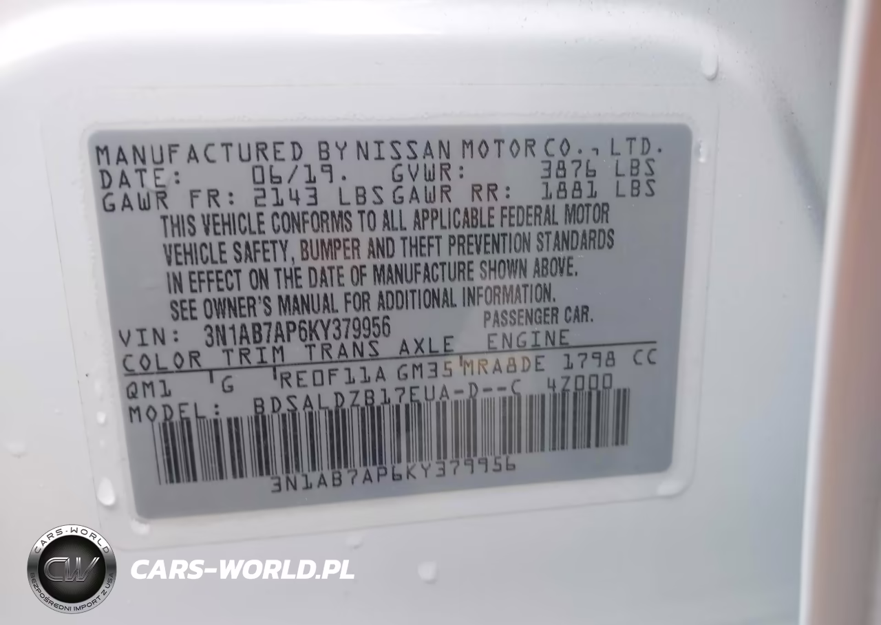 2019 Nissan Sentra Sv VIN:3N1AB7AP6KY379956 - 9