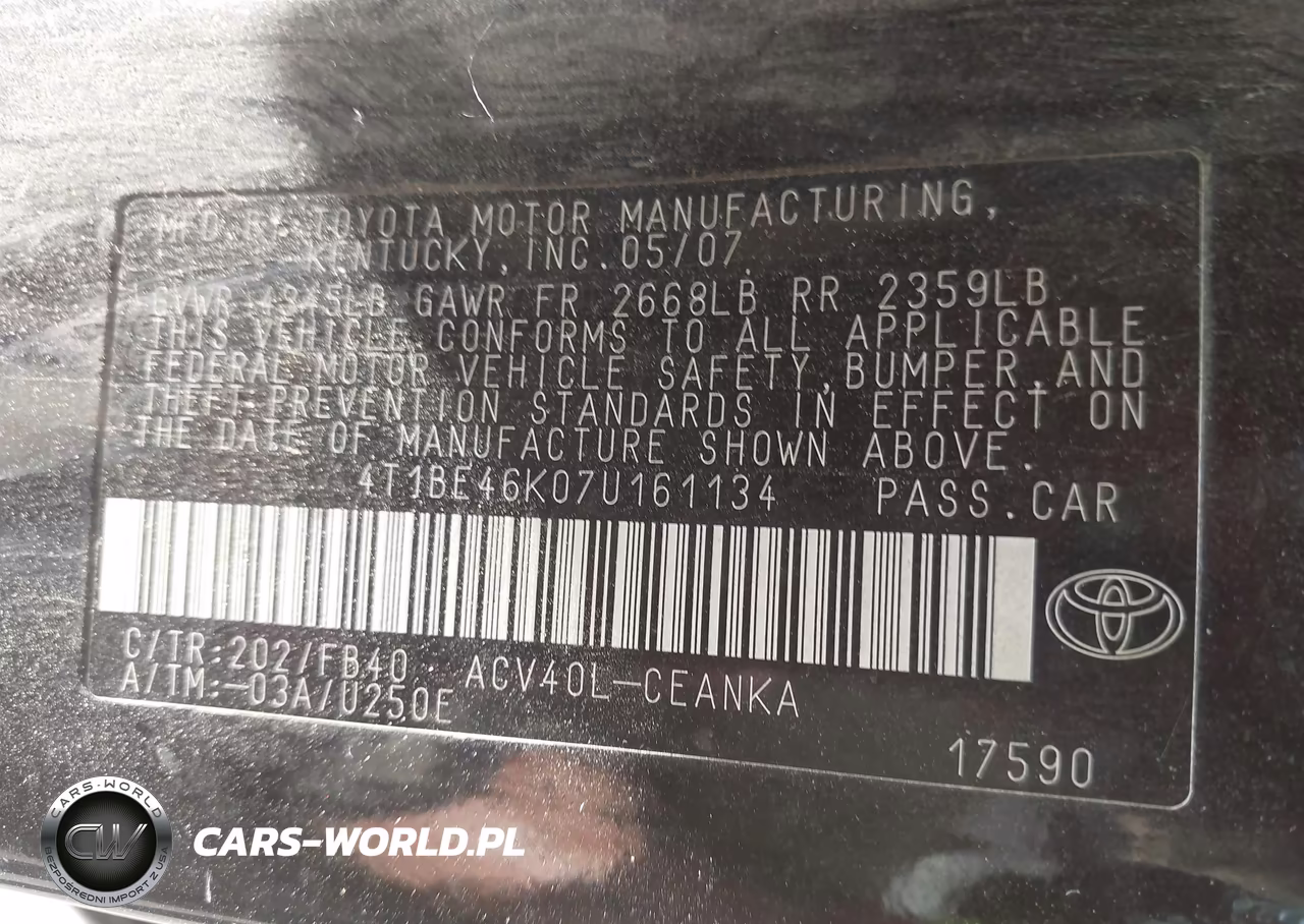 2007 Toyota Camry Le VIN:4T1BE46K07U161134 - 9