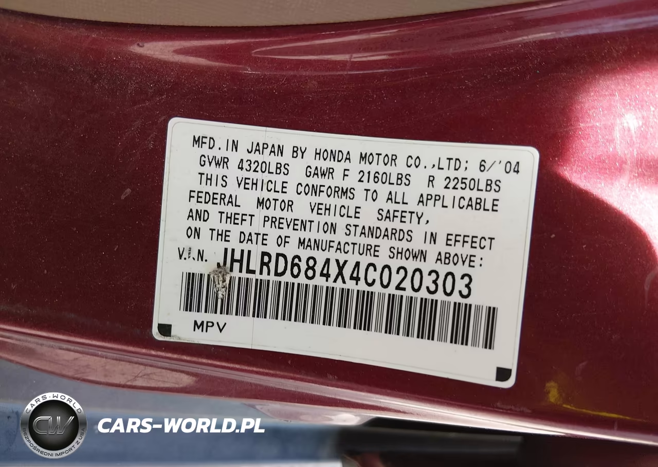 2004 Honda Cr-V Lx VIN:JHLRD684X4C020303 - 9