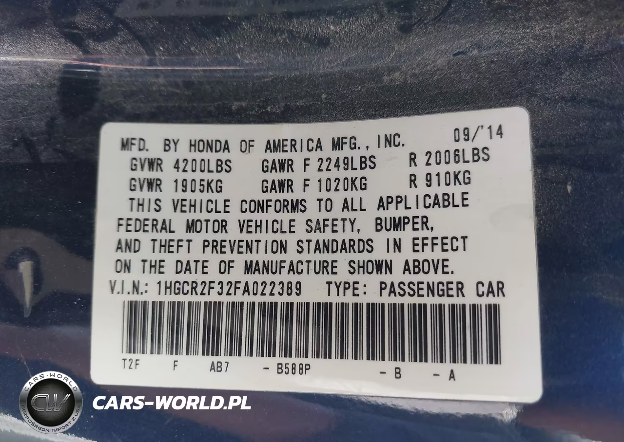 2015 Honda Accord Lx VIN:1HGCR2F32FA022389 - 9