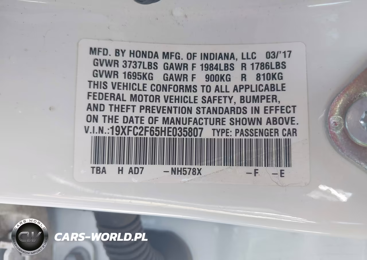 2017 Honda Civic Lx VIN:19XFC2F65HE035807 - 9
