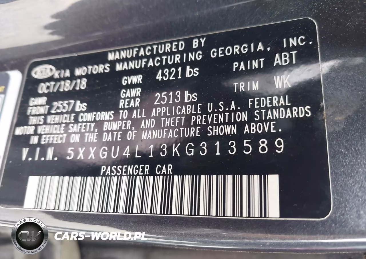 2019 Kia Optima Ex VIN:5XXGU4L13KG313589 - 9