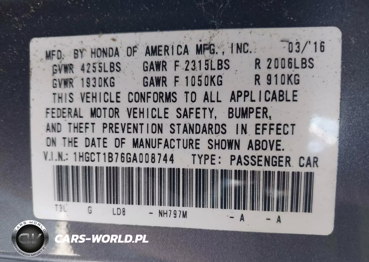 2016 Honda Accord Ex VIN:1HGCT1B76GA008744 - 9
