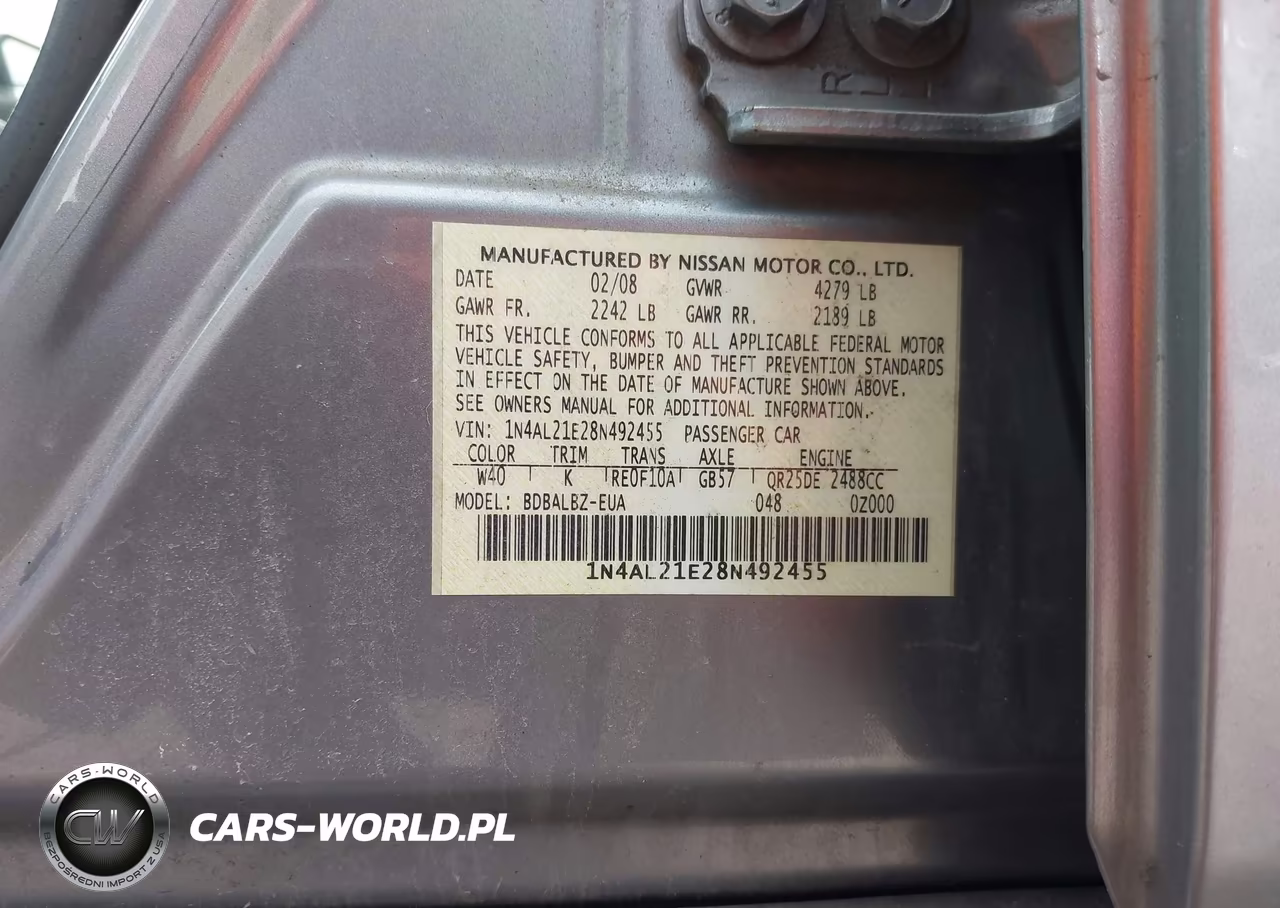 2008 Nissan Altima 2.5 S VIN:1N4AL21E28N492455 - 9