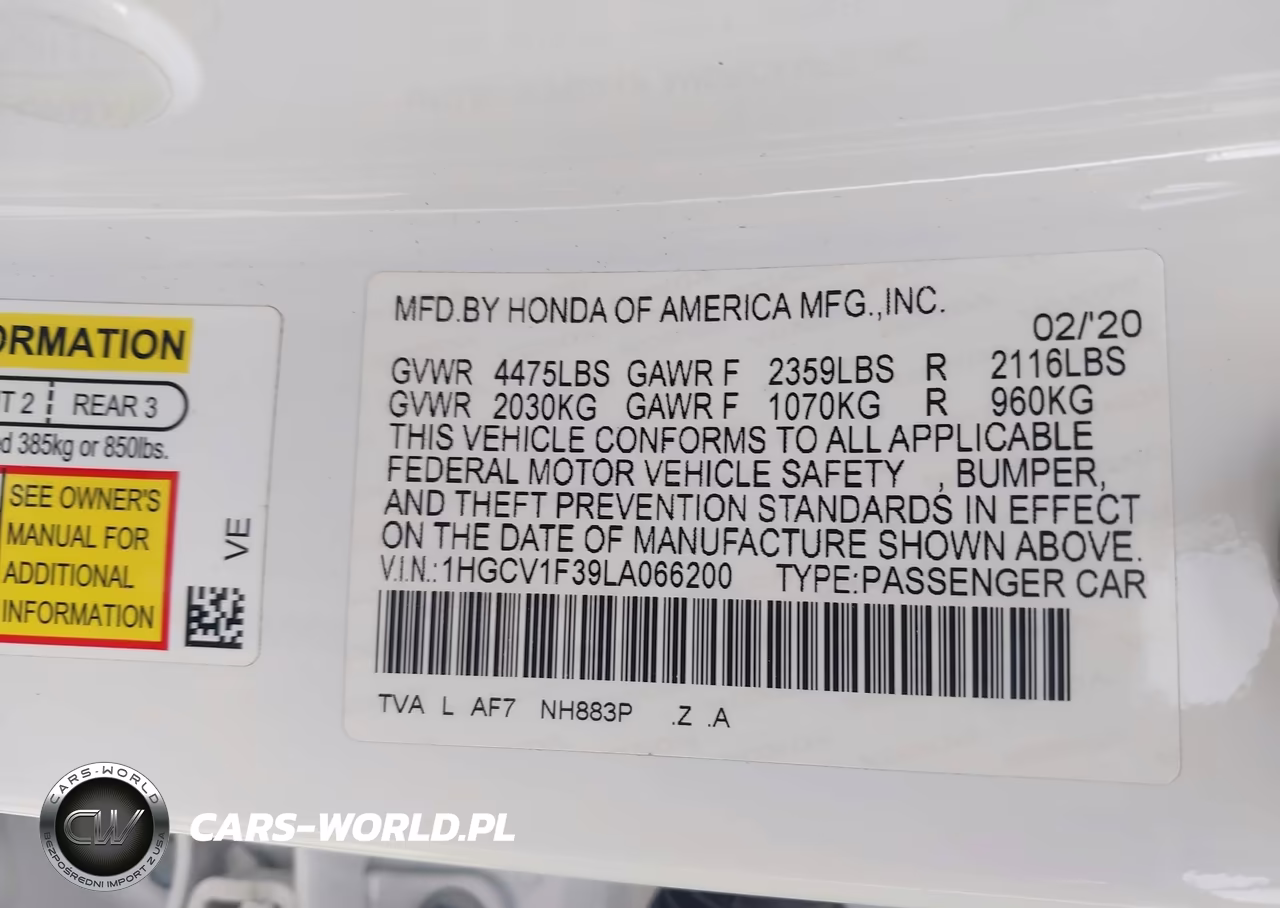 2020 Honda Accord Sport VIN:1HGCV1F39LA066200 - 9