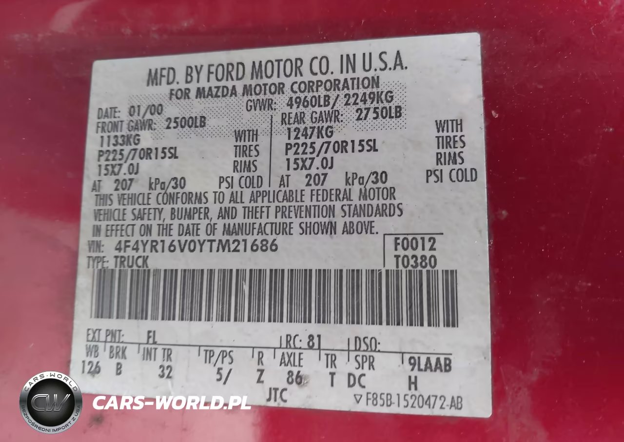 2000 Mazda B3000 Se-Tl VIN:4F4YR16V0YTM21686 - 9