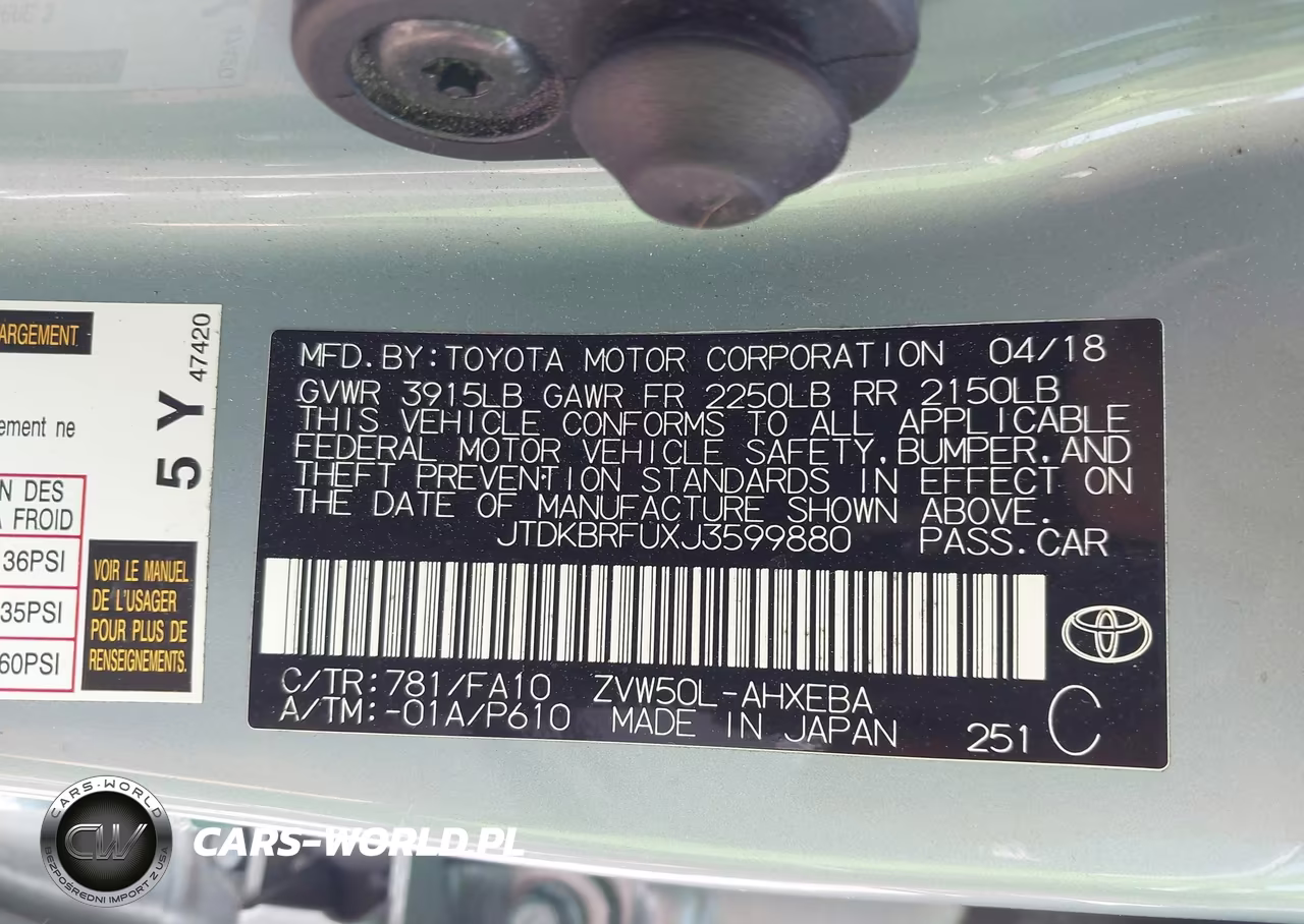 2018 Toyota Prius Two VIN:JTDKBRFUXJ3599880 - 9