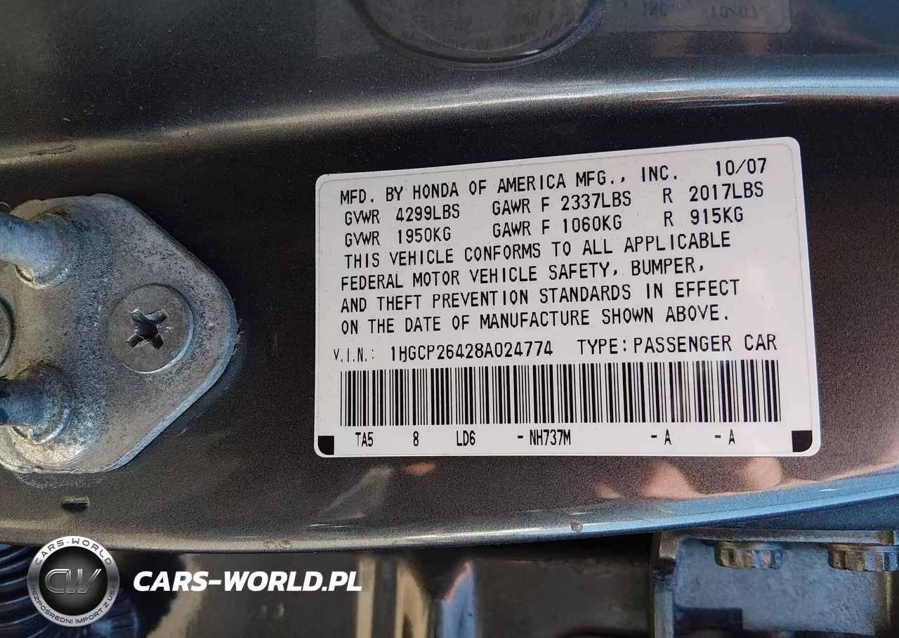 2008 Honda Accord Lxp VIN:1HGCP26428A024774 - 9