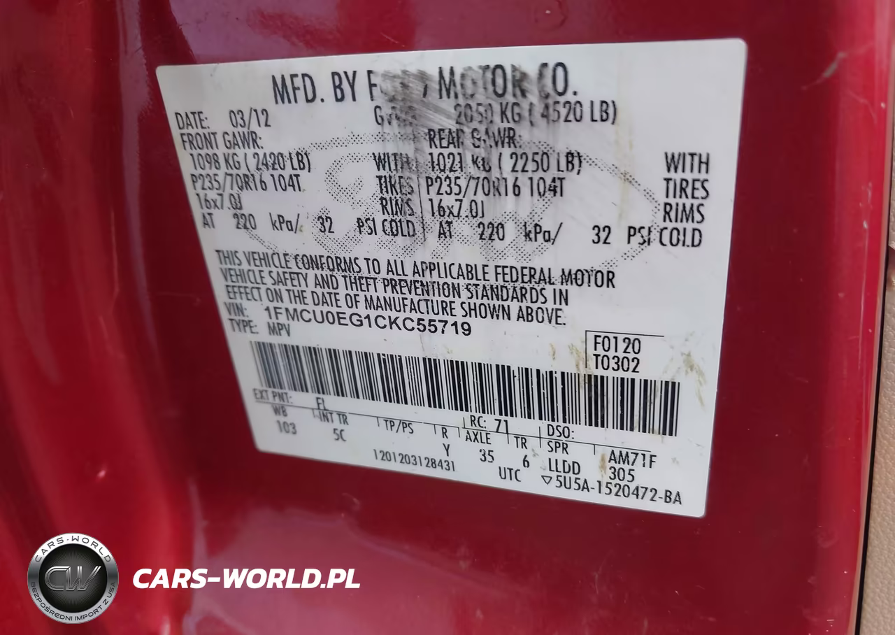 2012 Ford Escape Limited VIN:1FMCU0EG1CKC55719 - 9
