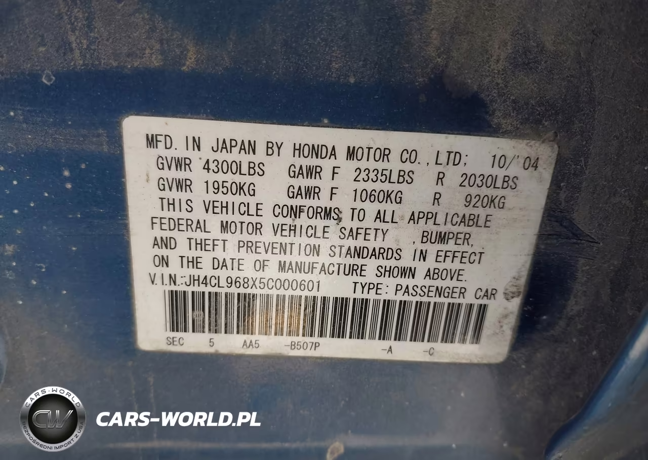 2005 Acura Tsx VIN:JH4CL968X5C000601 - 9