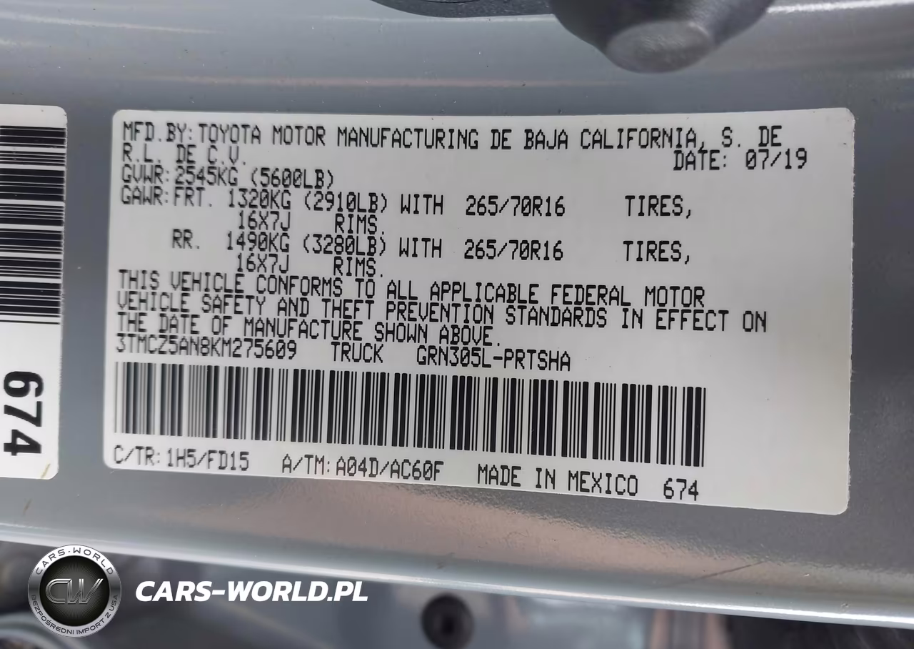 2019 Toyota Tacoma Trd Off Road VIN:3TMCZ5AN8KM275609 - 9
