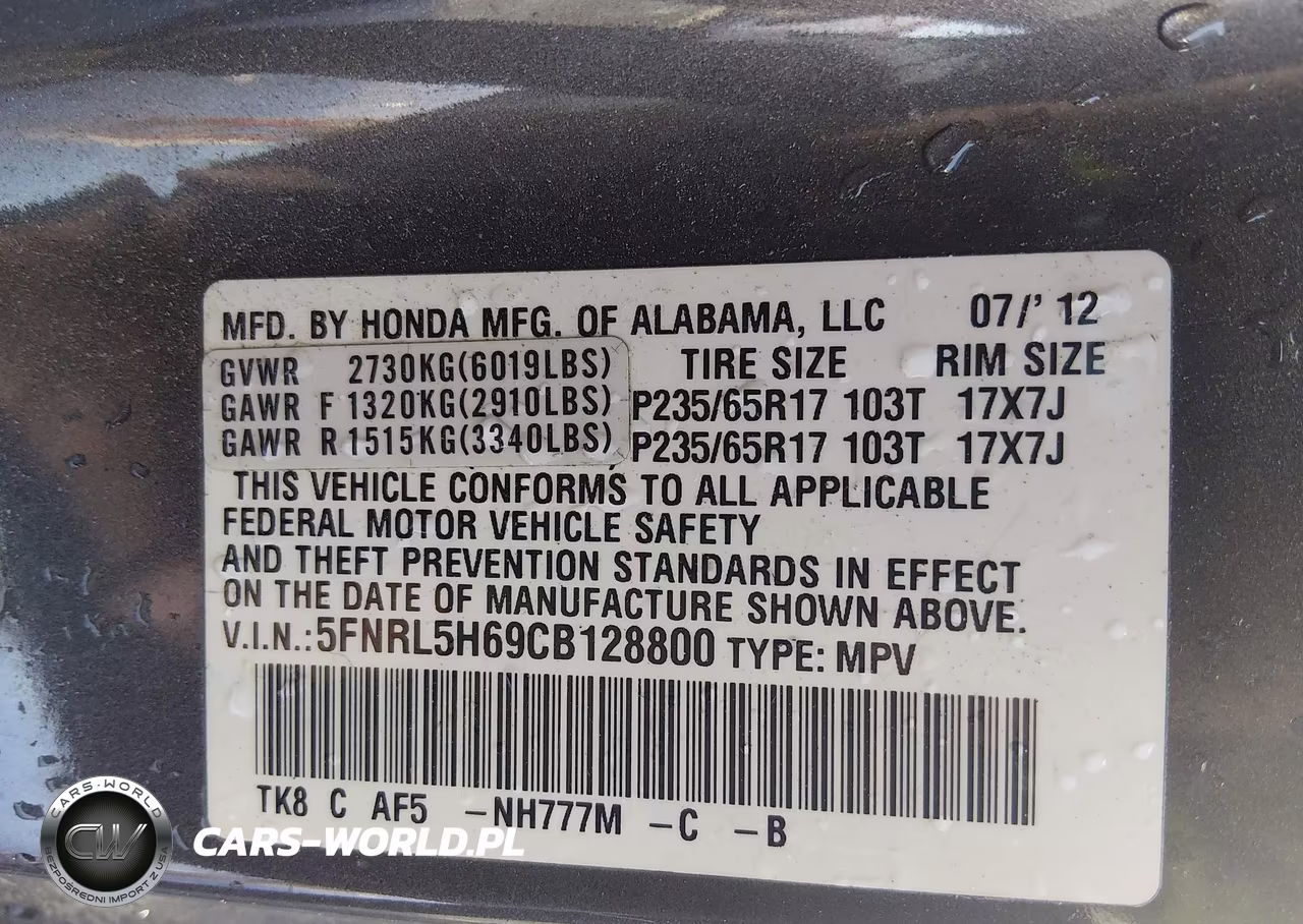 2012 Honda Odyssey Ex-L VIN:5FNRL5H69CB128800 - 9