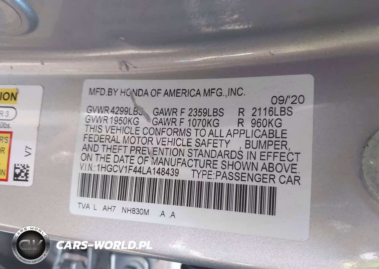 2020 Honda Accord Ex VIN:1HGCV1F44LA148439 - 9