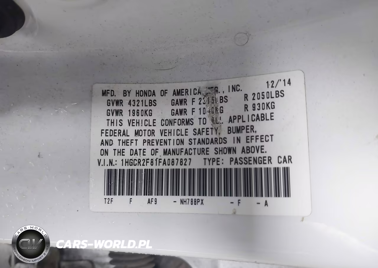 2015 Honda Accord Ex-L VIN:1HGCR2F81FA087827 - 9