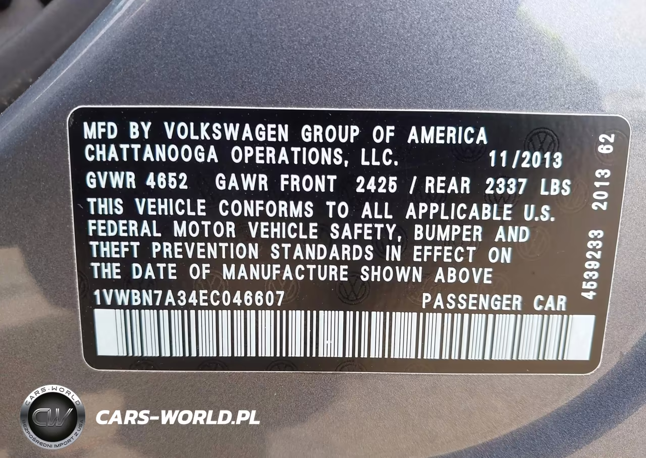 2014 Volkswagen Passat 2.0L Tdi Se VIN:1VWBN7A34EC046607 - 9