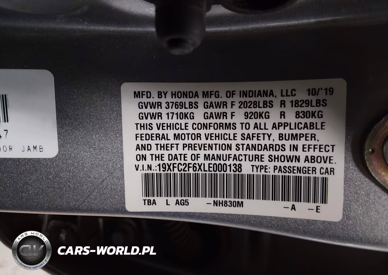 2020 Honda Civic Lx VIN:19XFC2F6XLE000138 - 9