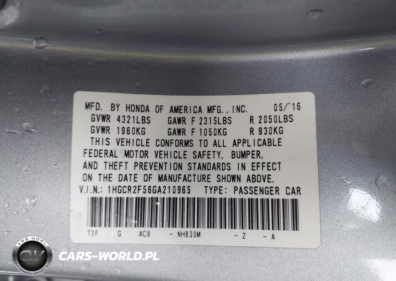 2016 Honda Accord Sport VIN:1HGCR2F56GA210965 - 9