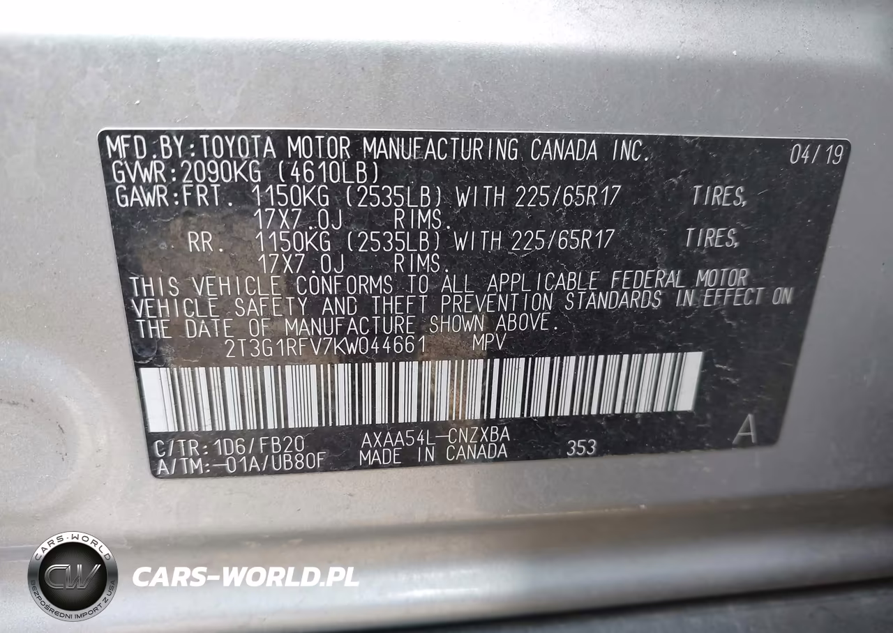 2019 Toyota Rav4 Le VIN:2T3G1RFV7KW044661 - 9