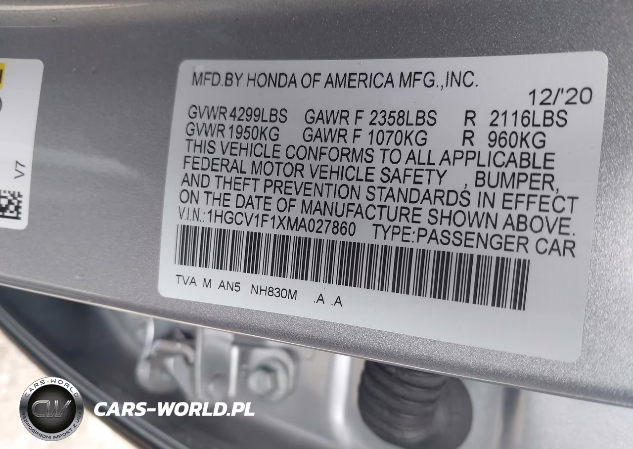 2021 Honda Accord Lx VIN:1HGCV1F1XMA027860 - 9