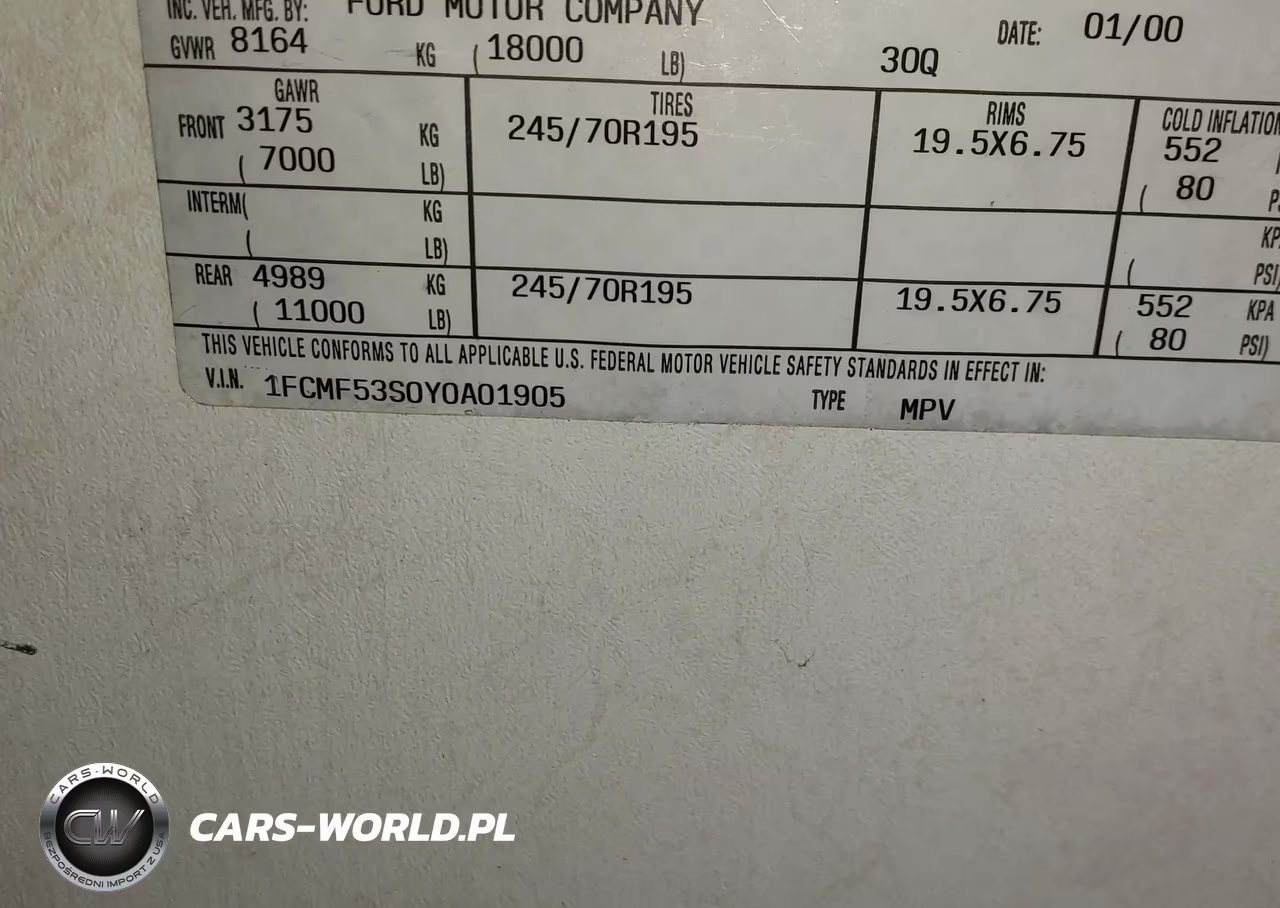 2000 Ford F550 Super Duty Stripped Chass VIN:1FCMF53S0Y0A01905 - 9