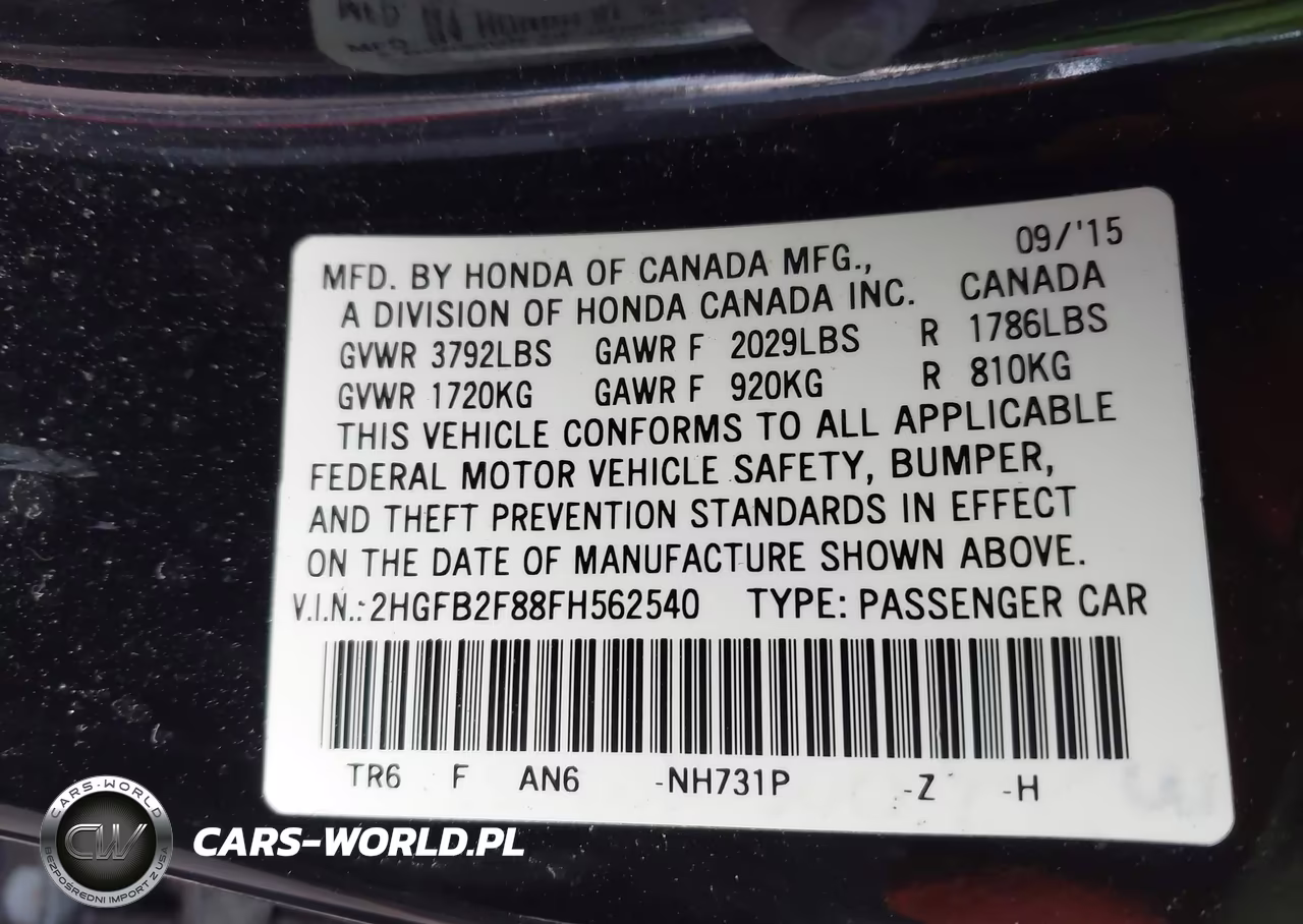 2015 Honda Civic Ex VIN:2HGFB2F88FH562540 - 9