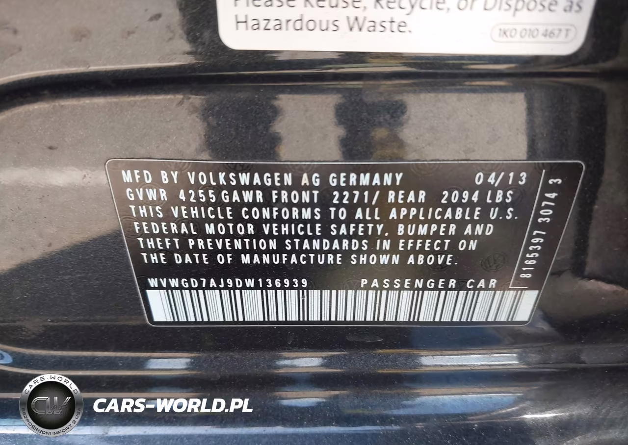 2013 Volkswagen Gti Drivers Edition VIN:WVWGD7AJ9DW136939 - 9