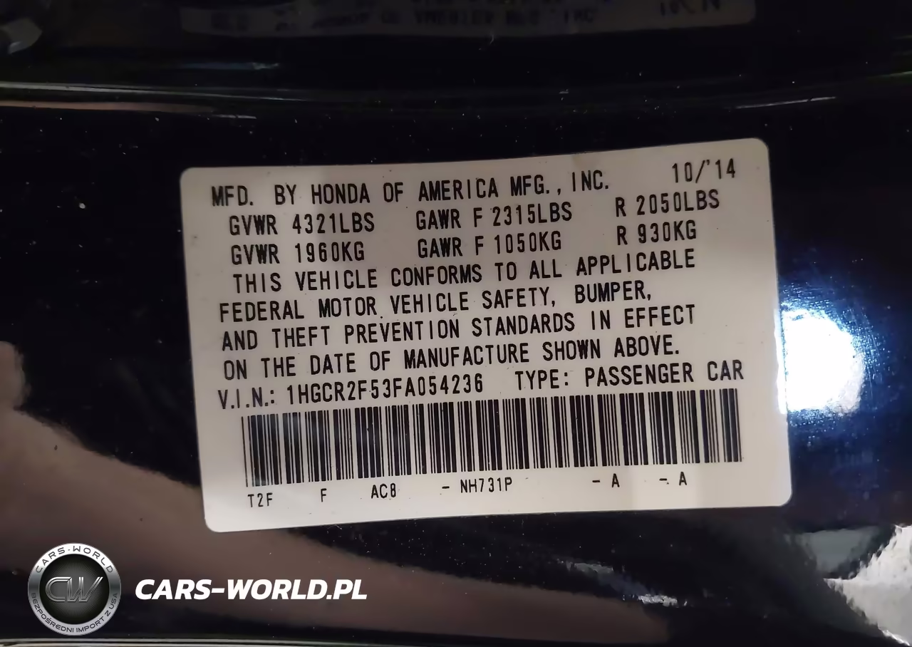 2015 Honda Accord Sport VIN:1HGCR2F53FA054236 - 9