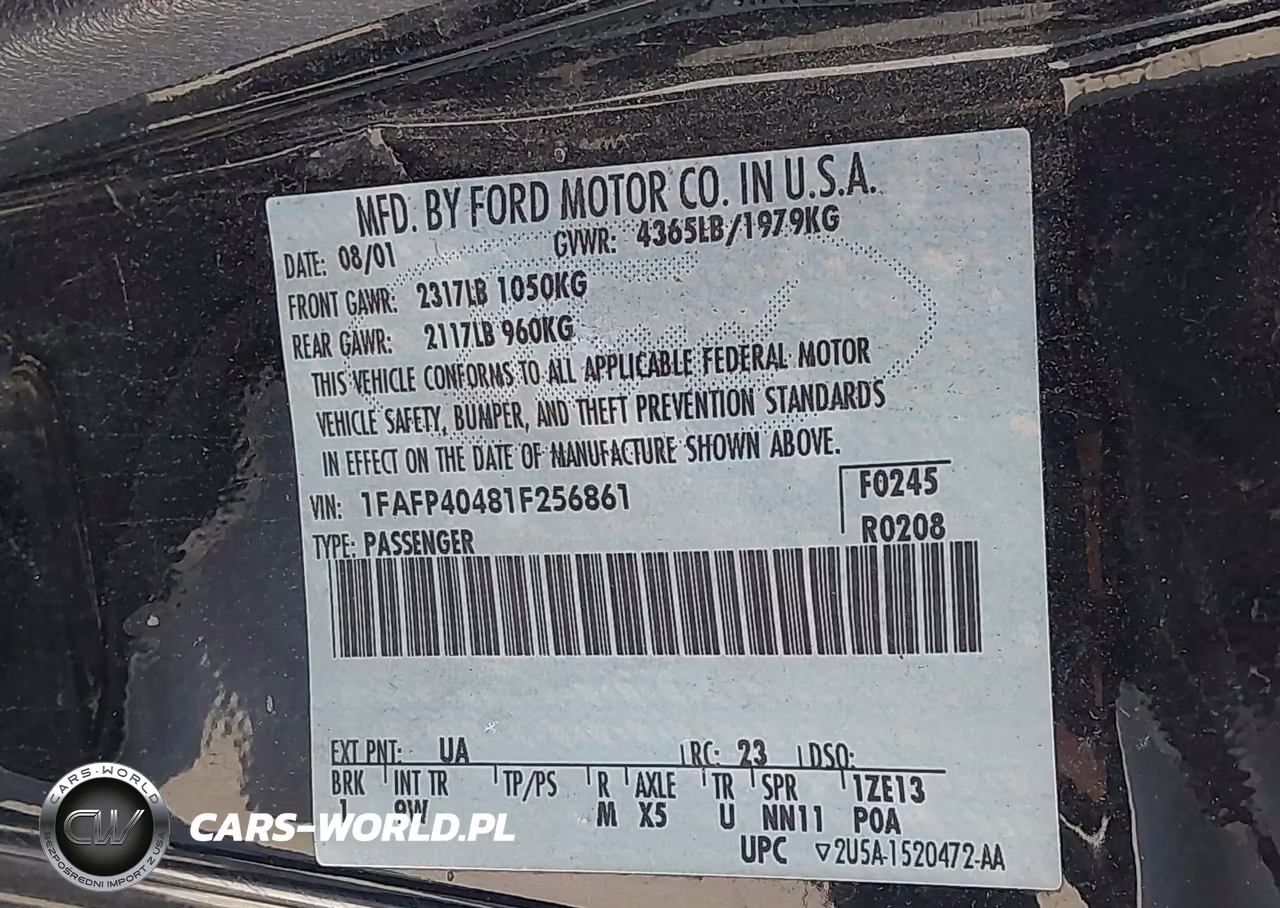 2001 Ford Mustang VIN:1FAFP40481F256861 - 9