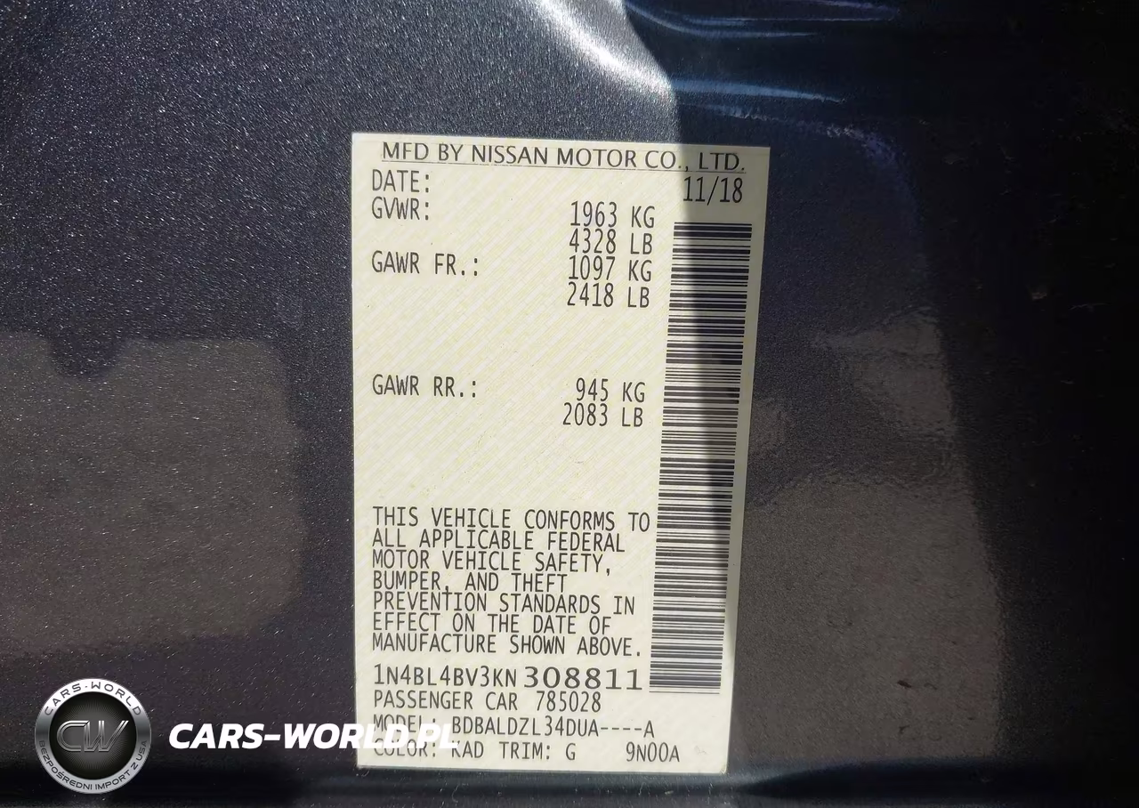 2019 Nissan Altima 2.5 S VIN:1N4BL4BV3KN308811 - 9