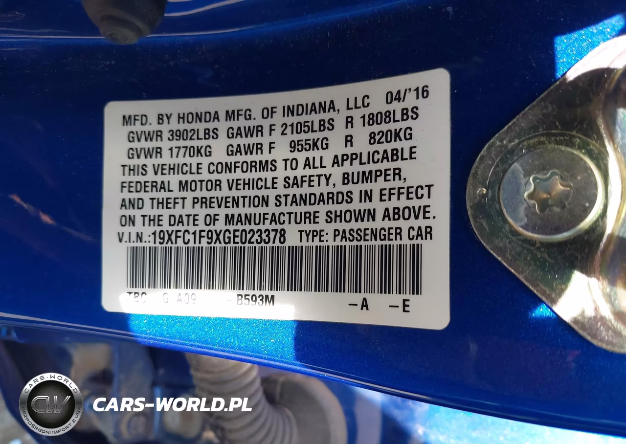 2016 Honda Civic Touring VIN:19XFC1F9XGE023378 - 9