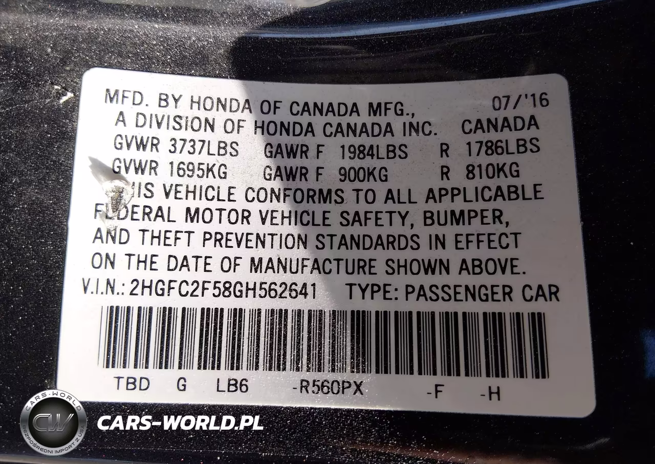 2016 Honda Civic Lx VIN:2HGFC2F58GH562641 - 9
